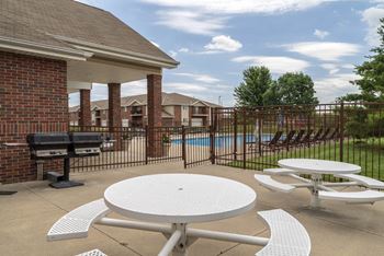 Community grills and picnic tables
