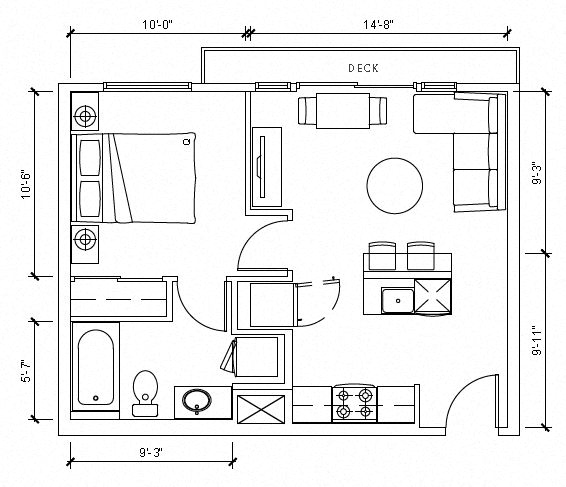 Floor plan for 1 bed, 1 bath, 508 sqft