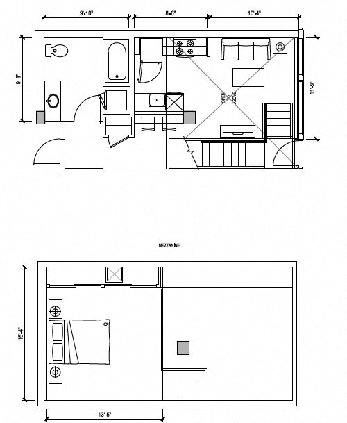 Floor plan for 1 bed, 1 bath, 753 sqft