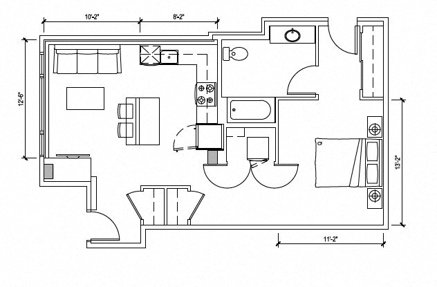Floor plan for 1 bed, 1 bath, 816 sqft