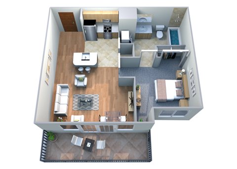 Floor plan for 1 bed, 1 bath, 544 sqft