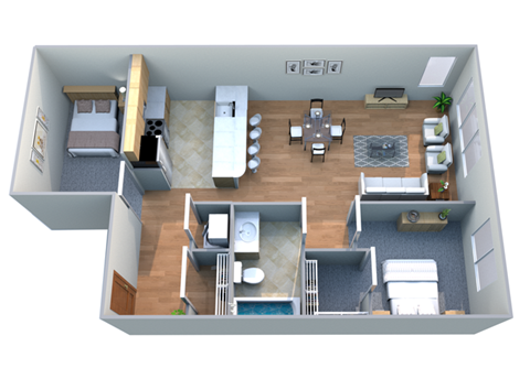 Floor plan for 1 bed, 1 bath, 863 sqft