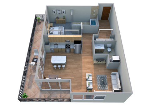 Floor plan for 1 bed, 1.5 baths, 861 sqft