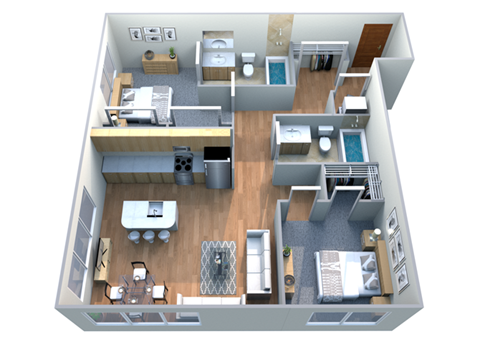 Floor plan for 2 beds, 2 baths, 1155 sqft