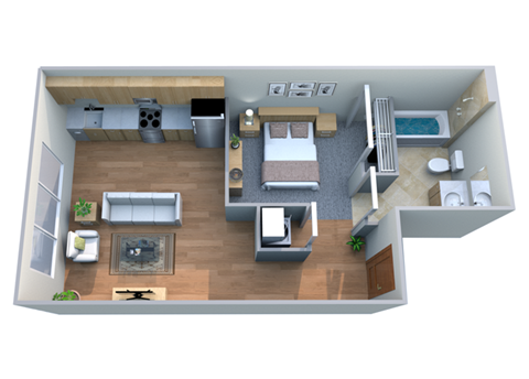 Floor plan for 1 bed, 1 bath, 469 sqft