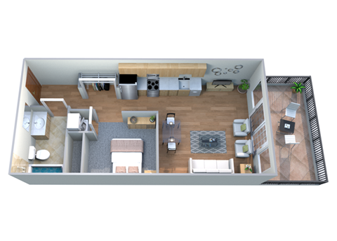 Floor plan for 1 bed, 1 bath, 542 sqft