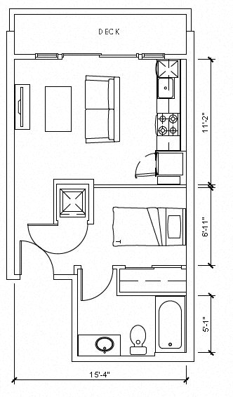 Floor plan for 1 bed, 1 bath, 404 sqft