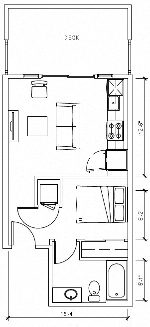 Floor plan for 1 bed, 1 bath, 436 sqft