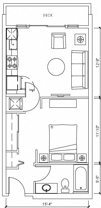 Floor plan for 1 bed, 1 bath, 510 sqft