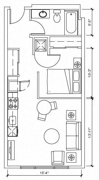 Floor plan for 1 bed, 1 bath, 541 sqft