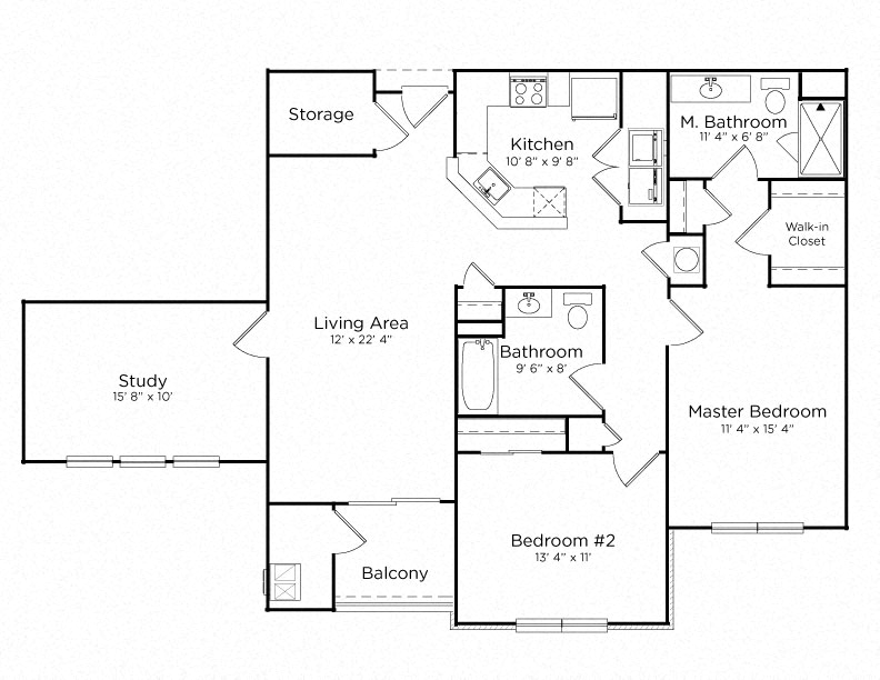 Floor plan for 2 beds, 2 baths, 1399 sqft