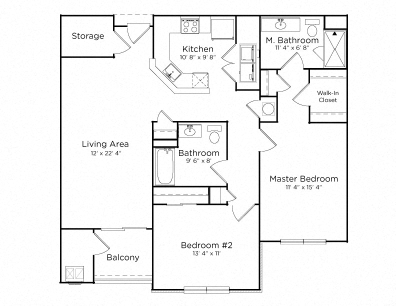 Floor plan for 2 beds, 2 baths, 1226 sqft