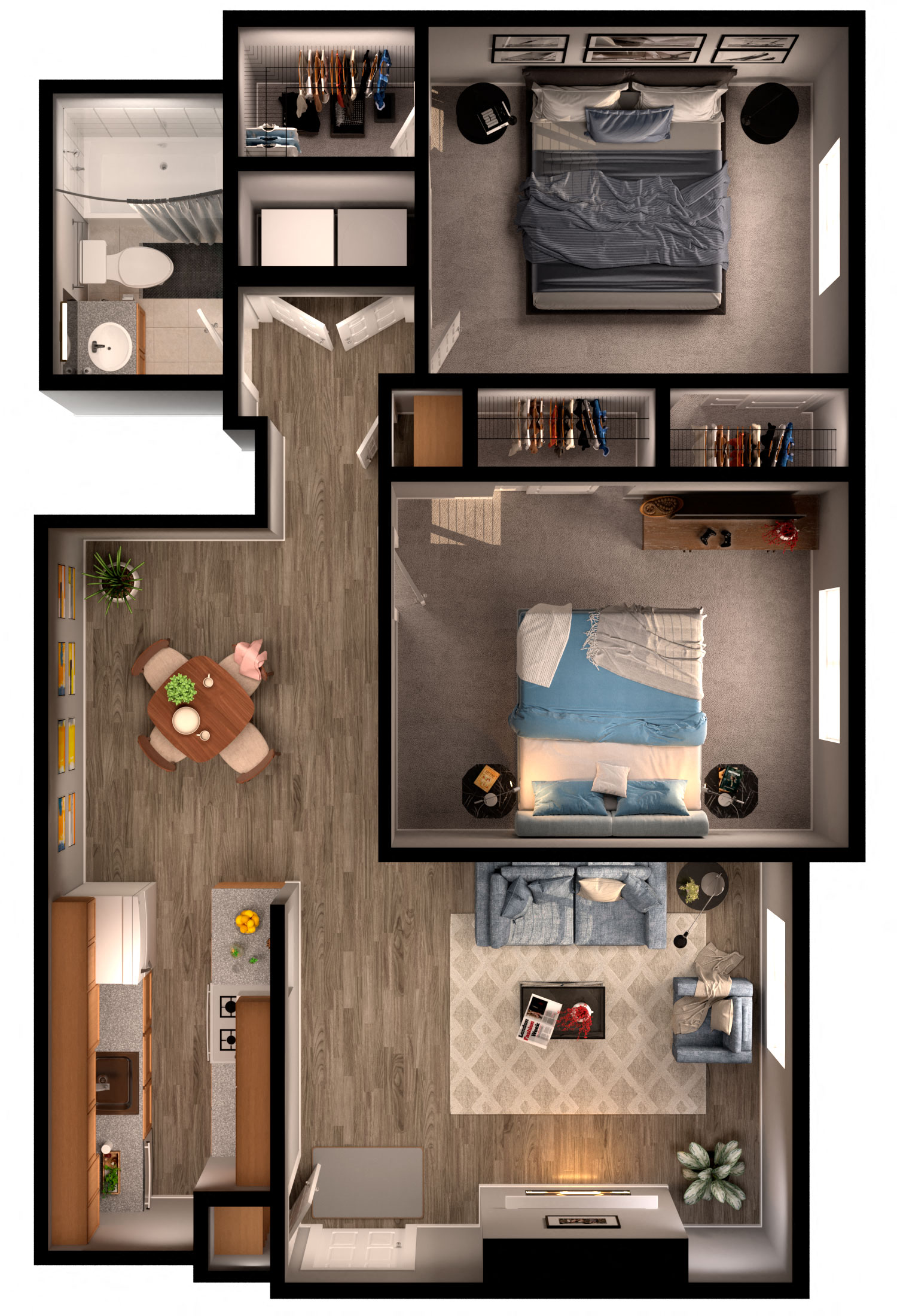 Floor plan for 2 beds, 1 bath, 850 sqft