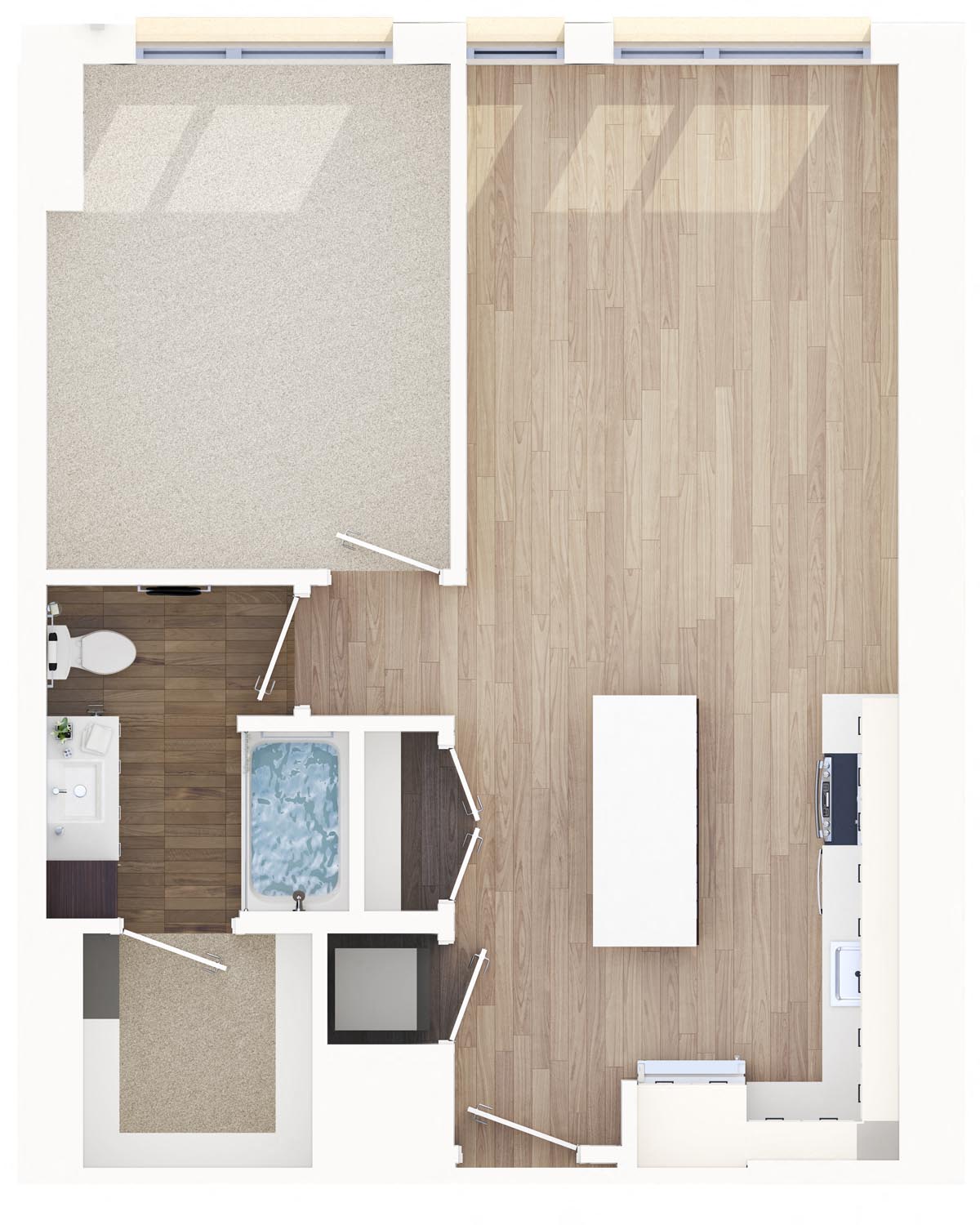 Floor plan for 1 bed, 1 bath, 759 sqft