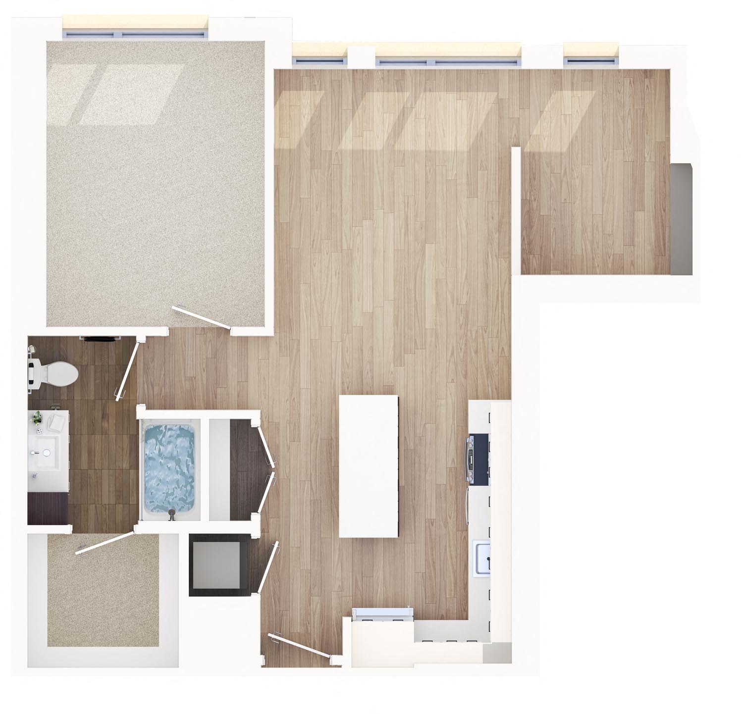Floor plan for 1 bed, 1 bath, 862 sqft