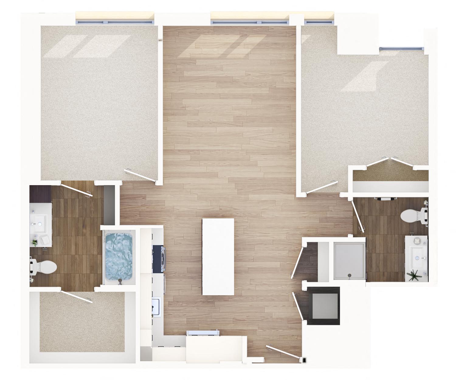Floor plan for 2 beds, 2 baths, 1119 sqft