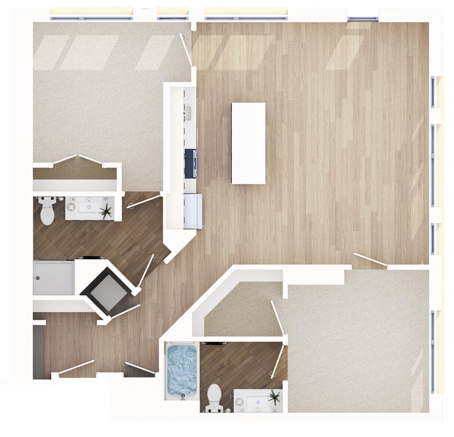 Floor plan for 2 beds, 2 baths, 1156 sqft