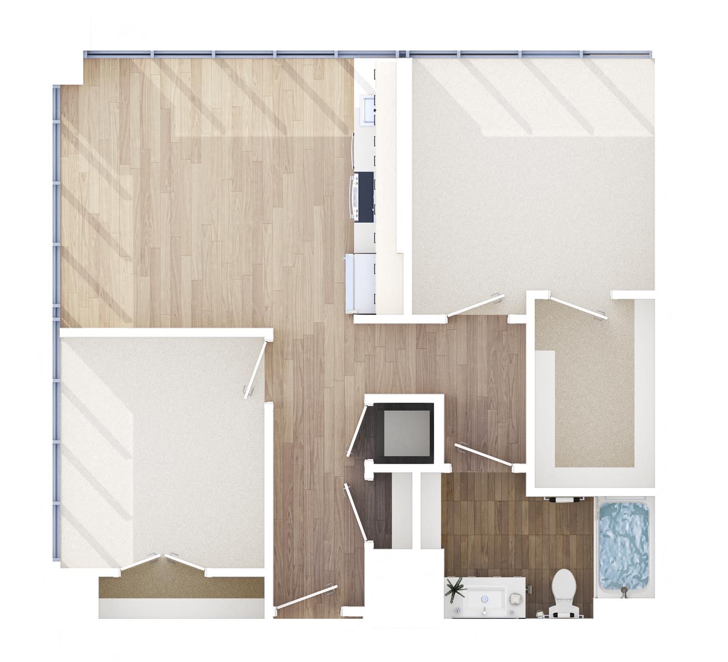 Floor plan for 2 beds, 2 baths, 1124 sqft
