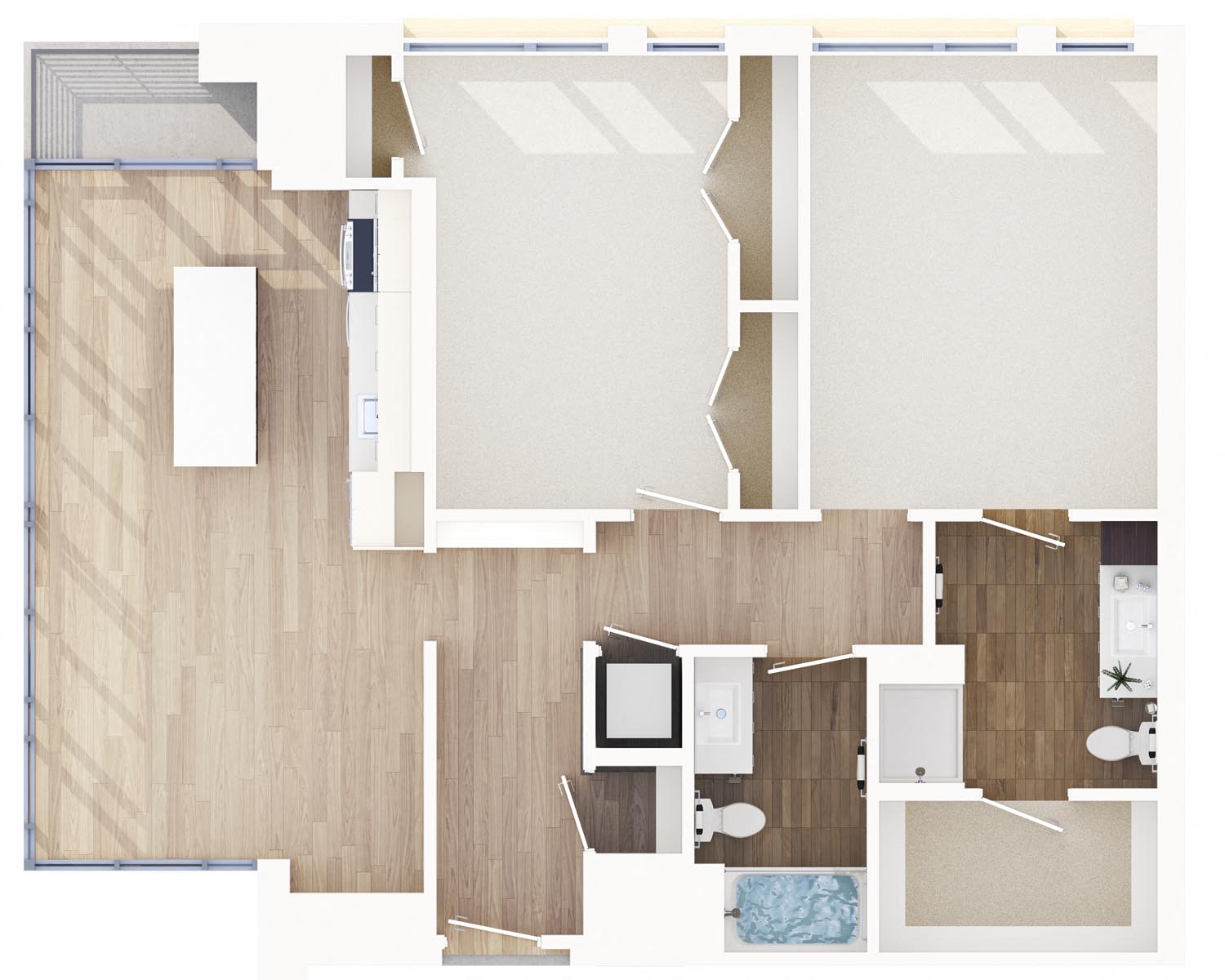 Floor plan for 2 beds, 2 baths, 1196 sqft