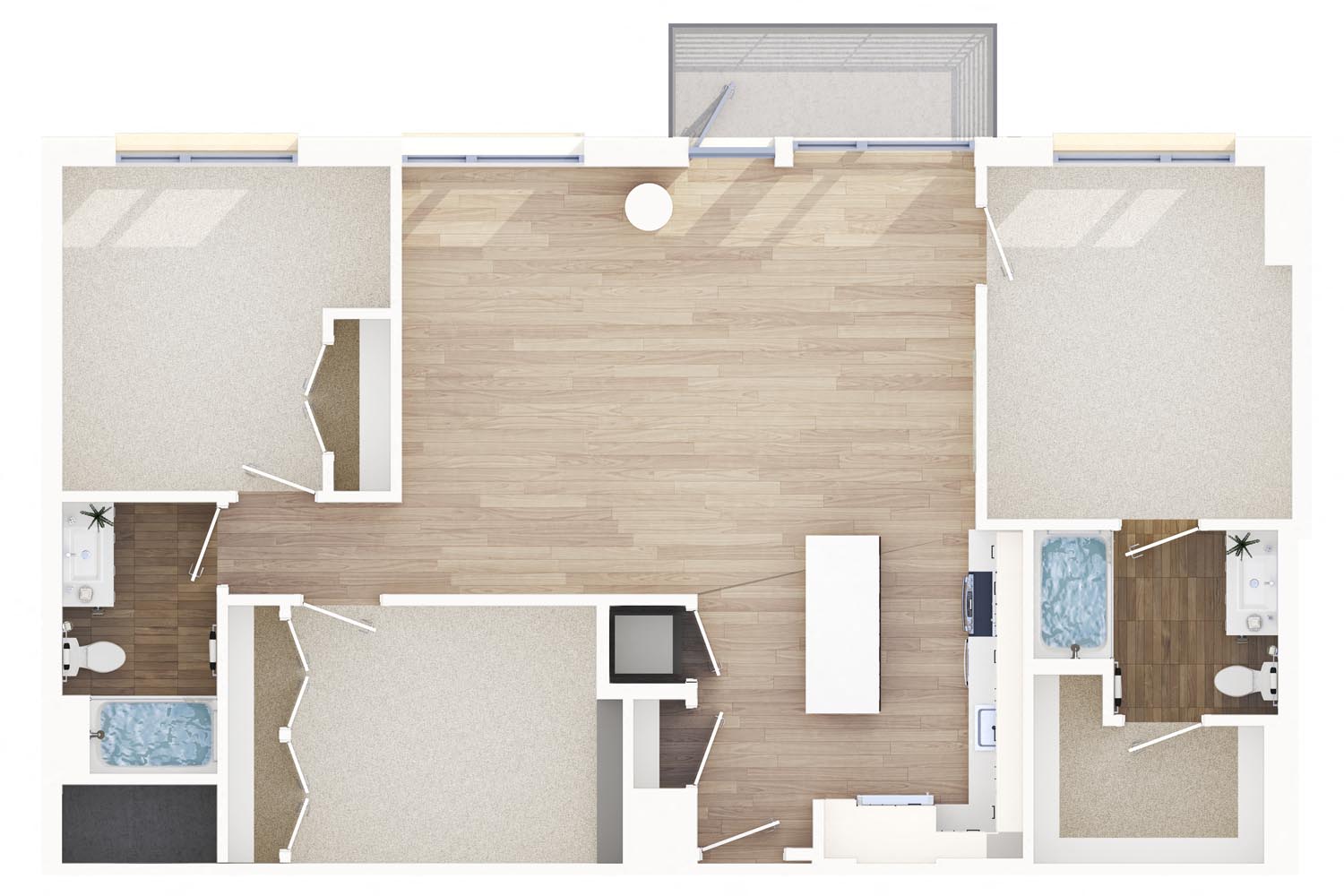 Floor plan for 3 beds, 2 baths, 1316 sqft