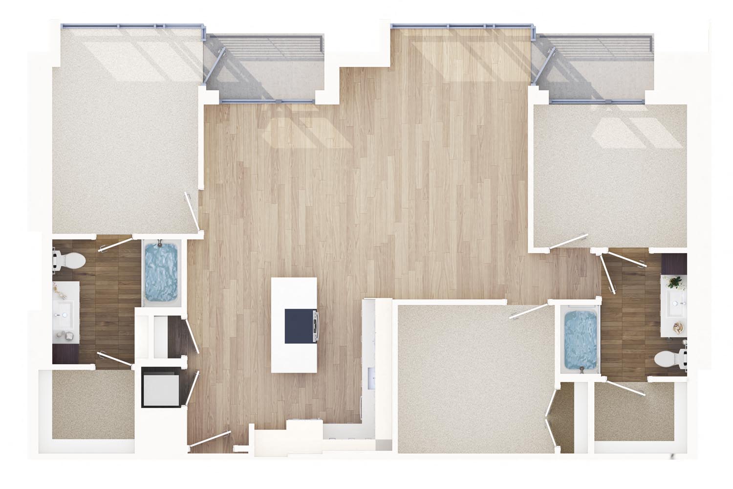 Floor plan for 3 beds, 2 baths, 1384 sqft