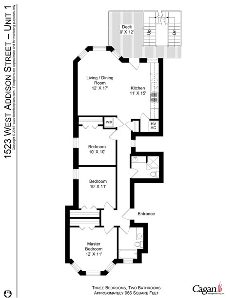 Floor plan for 3 beds, 2 baths, 1210 sqft