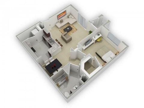 Floor plan for 1 bed, 1 bath, 833 sqft