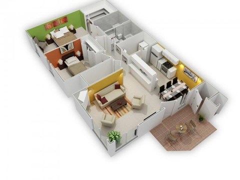 Floor plan for 2 beds, 2 baths, 1092 sqft