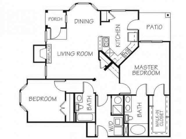 Floor plan for 2 beds, 2 baths, 1175 sqft