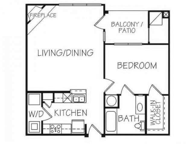Floor plan for 1 bed, 1 bath, 690 sqft