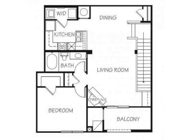 Floor plan for 1 bed, 1 bath, 924 sqft