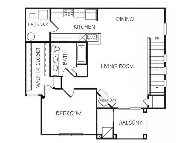 Floor plan for 1 bed, 1 bath, 1030 sqft
