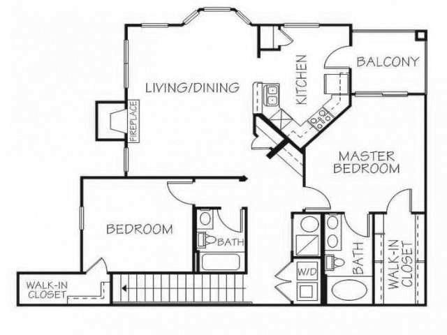 Floor plan for 2 beds, 2 baths, 1203 sqft