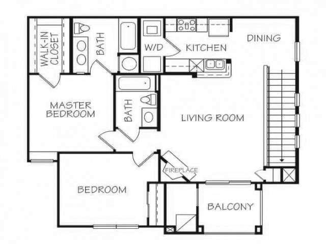 Floor plan for 2 beds, 2 baths, 1030 sqft