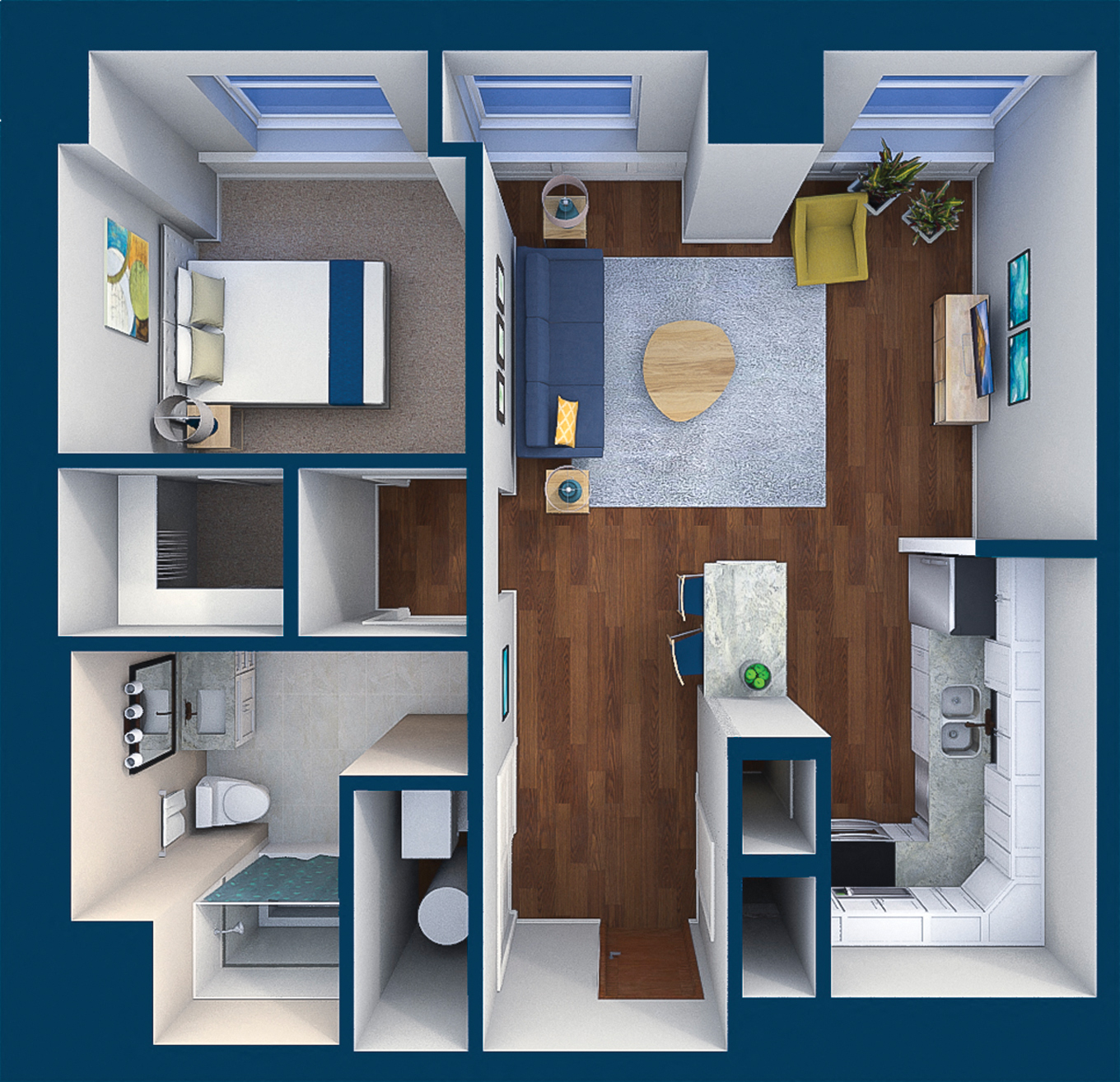 Floor plan for 1 bed, 1 bath, 795 sqft