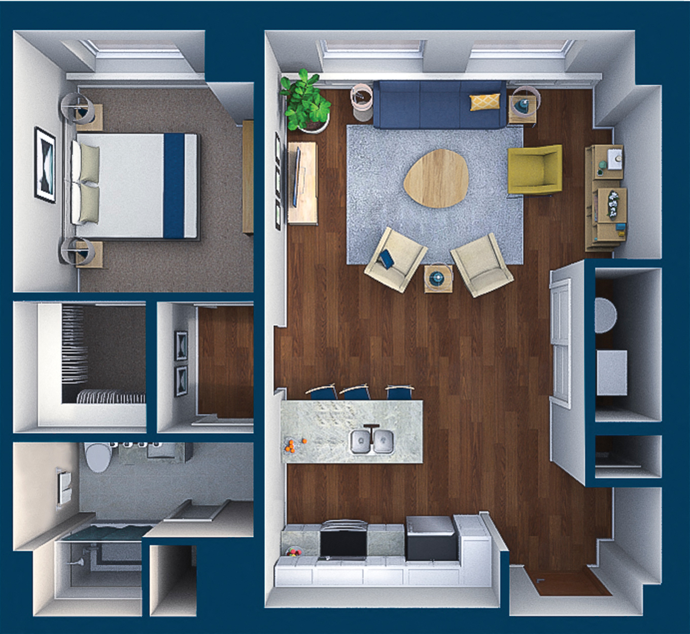 Floor plan for 1 bed, 1 bath, 855 sqft