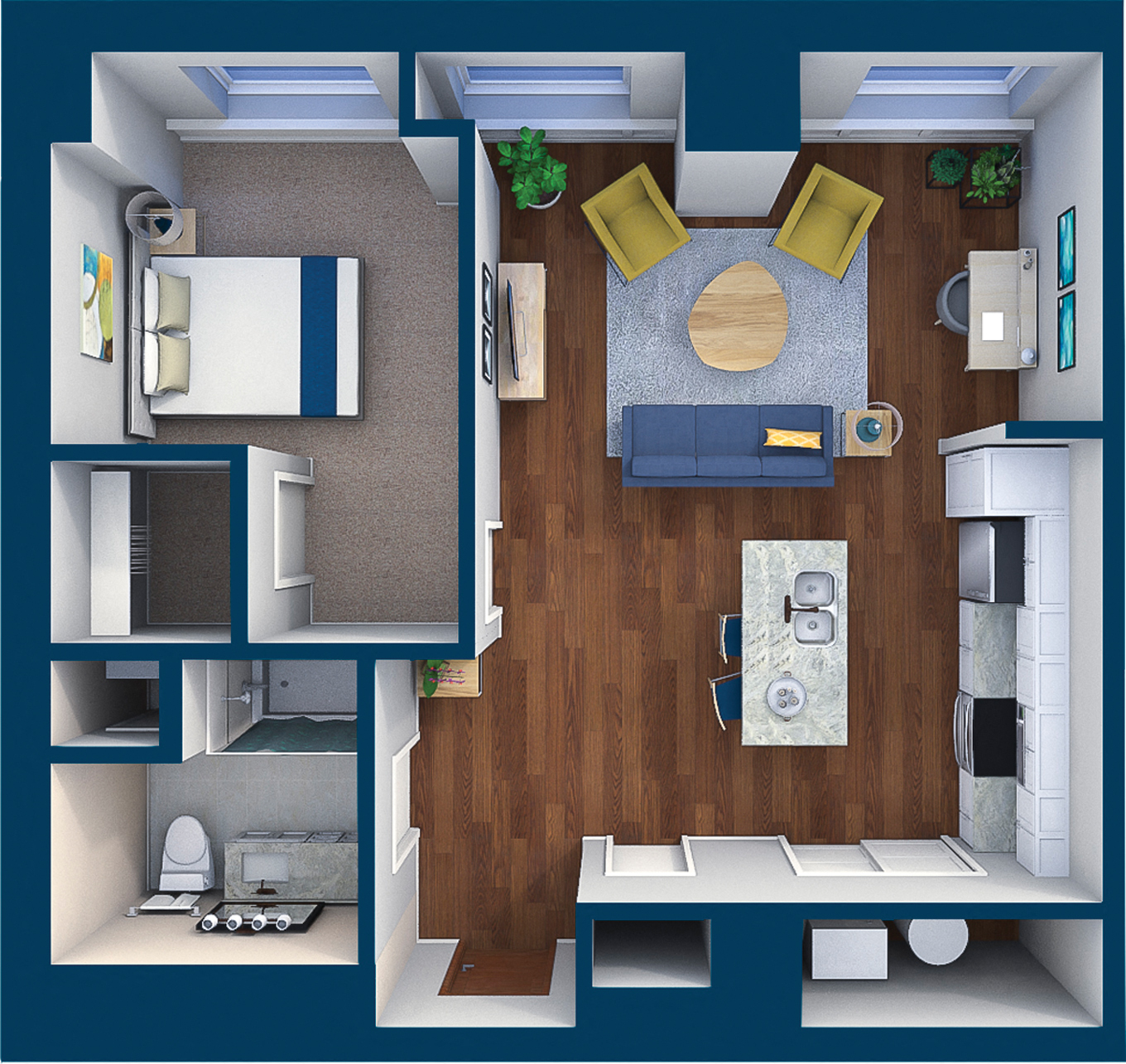 Floor plan for 1 bed, 1 bath, 835 sqft