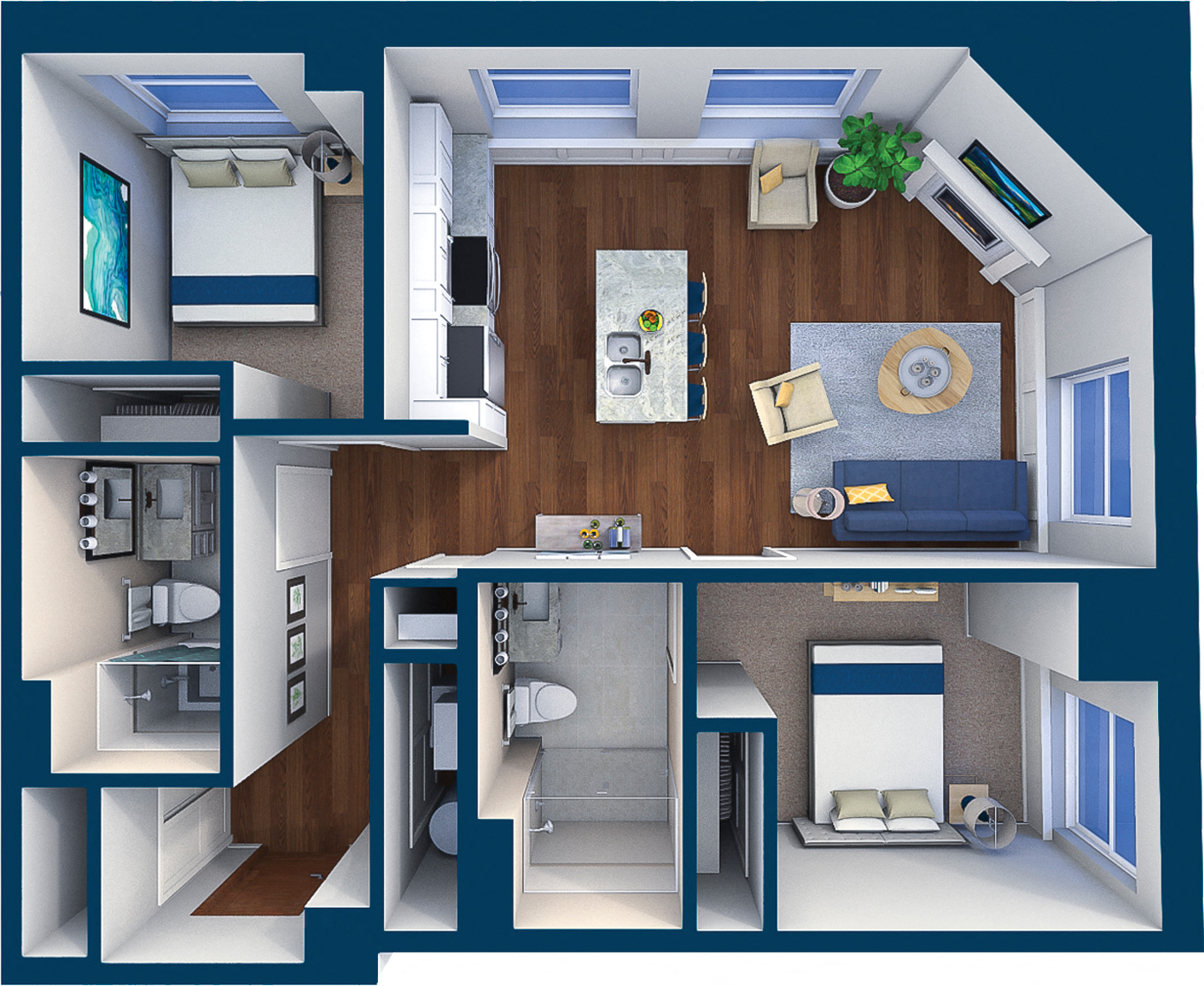 Floor plan for 2 beds, 2 baths, 920 sqft