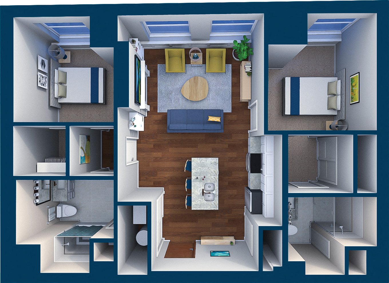 Floor plan for 2 beds, 2 baths, 1010 sqft