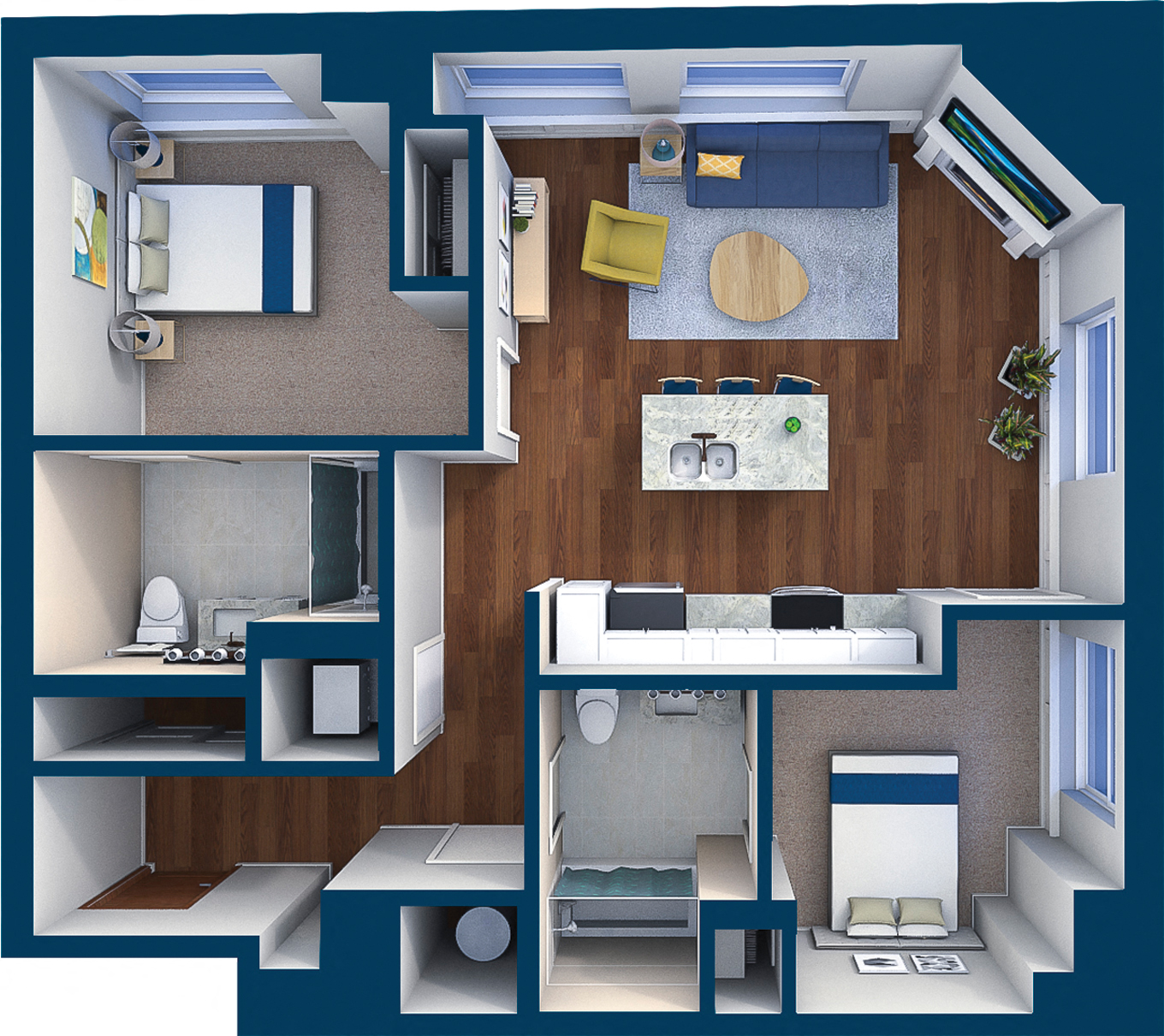 Floor plan for 2 beds, 2 baths, 960 sqft