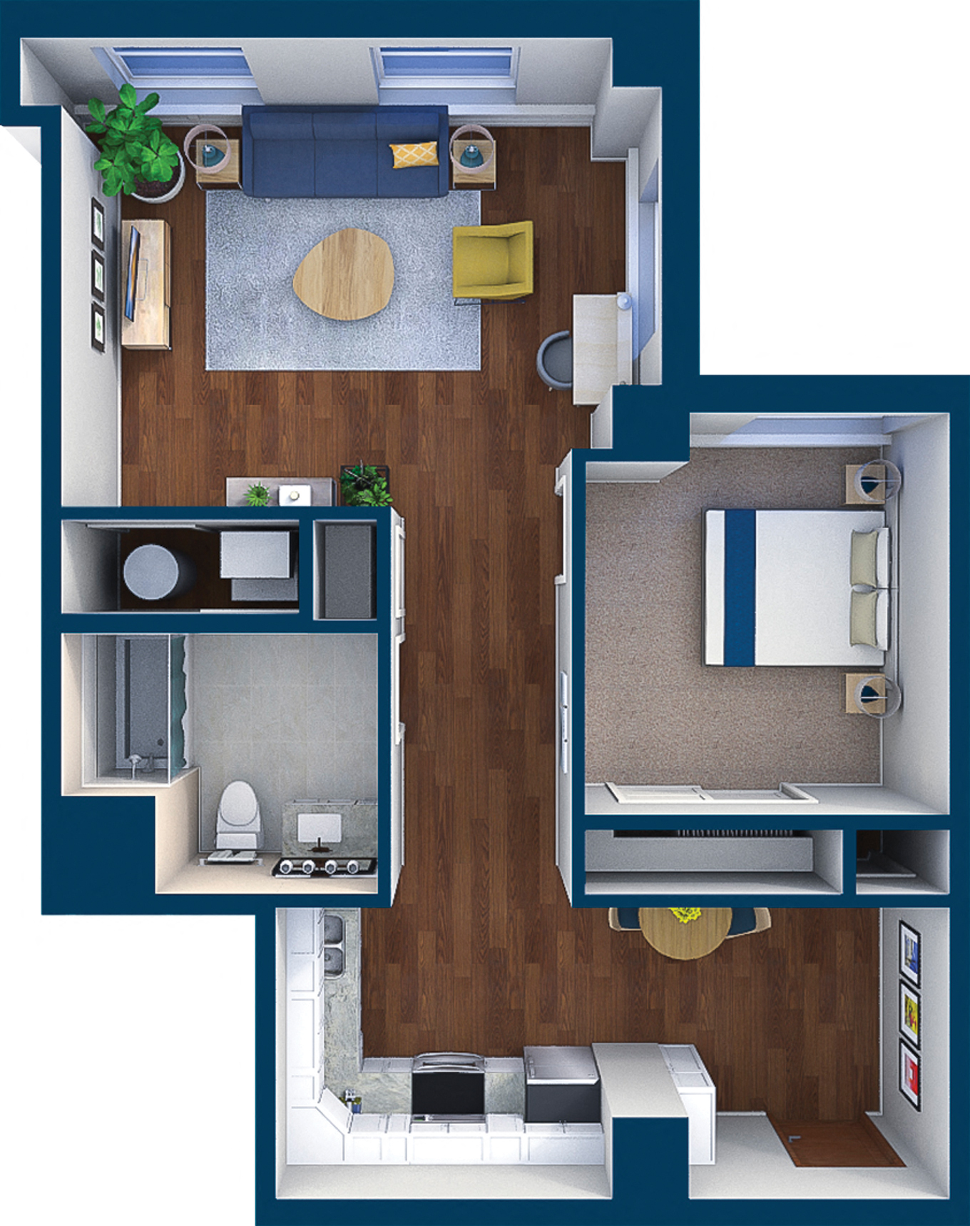 Floor plan for 1 bed, 1 bath, 820 sqft