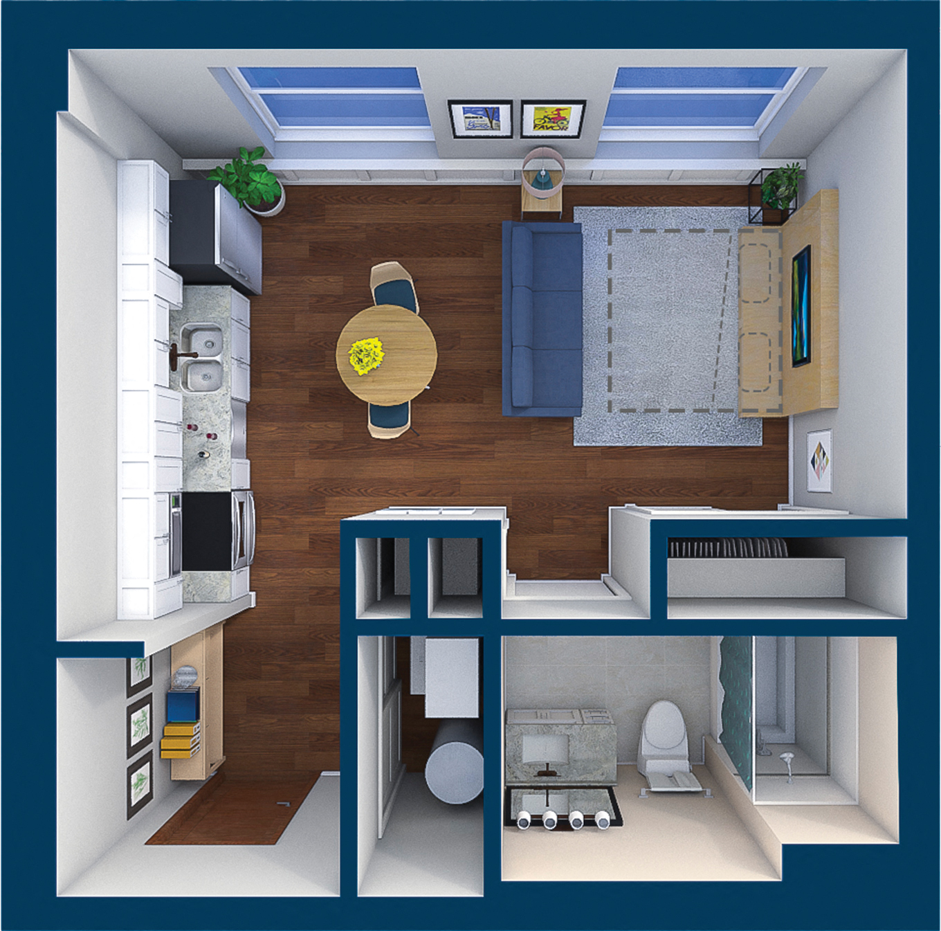 Floor plan for studio, 1 bath, 475 sqft