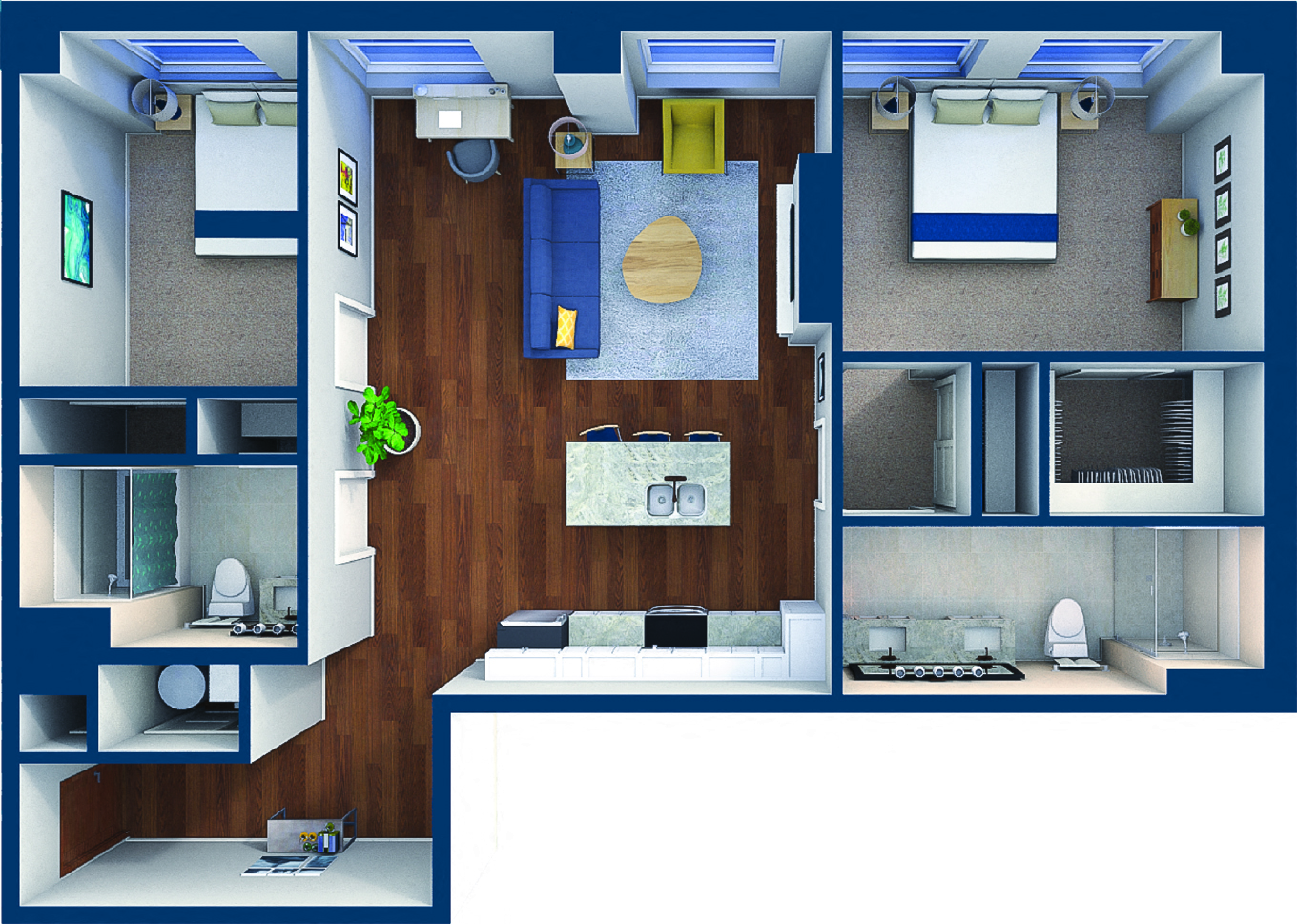 Floor plan for 2 beds, 2 baths, 1925 sqft