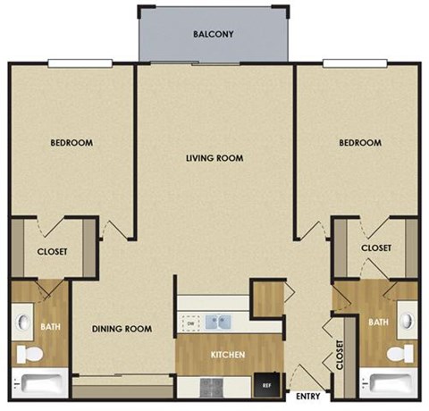 Floor plan for 2 beds, 2 baths, 1120 sqft