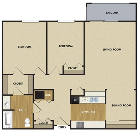 Floor plan for 2 beds, 1 bath, 1120 sqft