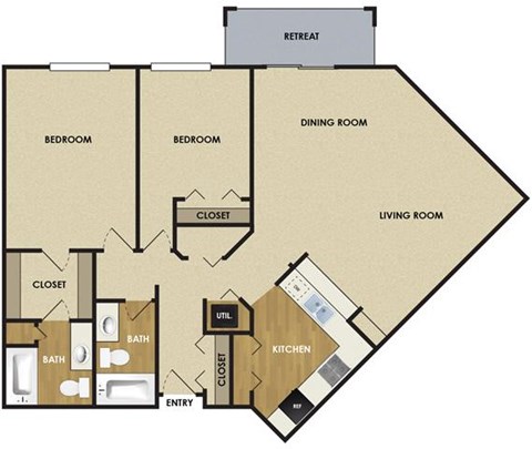 Floor plan for 2 beds, 2 baths, 1190 sqft
