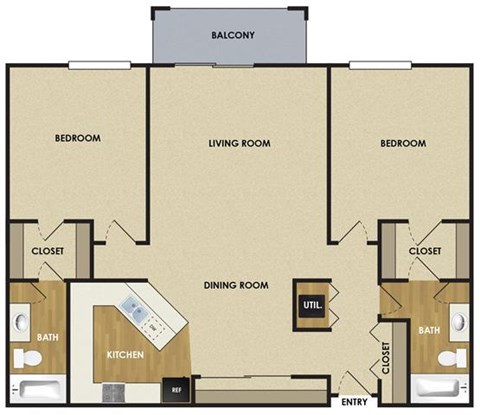 Floor plan for 2 beds, 2 baths, 1200 sqft