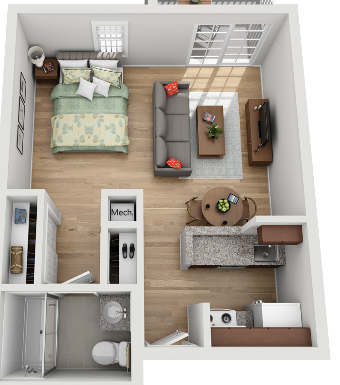 Floor plan for studio, 1 bath, 400 sqft