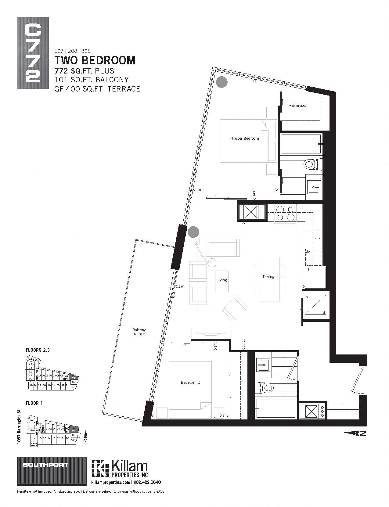 Floor plan for 2 beds, 1 bath, 751 sqft
