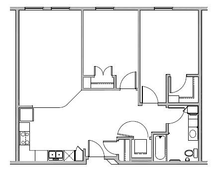 Floor plan for 2 beds, 2 baths, 1252 sqft